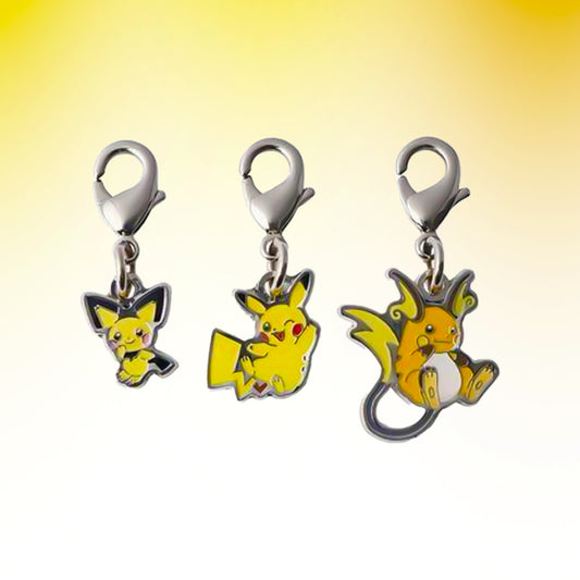 Pichu, Pikachu & Raichu - Pokemon Center Japan National Pokedex Metal Charm